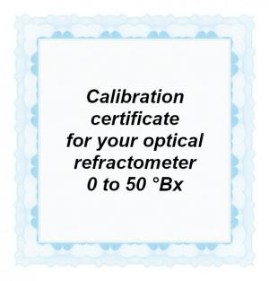 Foto: CAL-BRIX-50: Calibration certificate for your handheld optical refractometer equipped with a Brix scale in the range from 0 to max. 50 °Bx